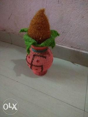 Yellow Flower On Pink Pot Amigurumi Knitted Doll