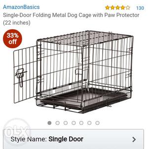 Black Single-door Folding Metal Dog Cage With Paw Protector