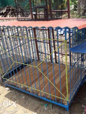 Blue And Yellow Metal Dog Cage