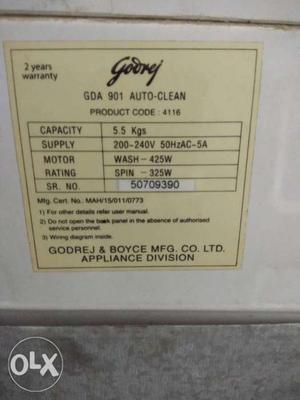 Godrej fully wc machine 5.5 kg top load non