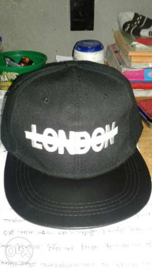 Black And White London Embroidered Flat Brim Cap