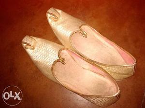 Pair Of Beige Silk Flats