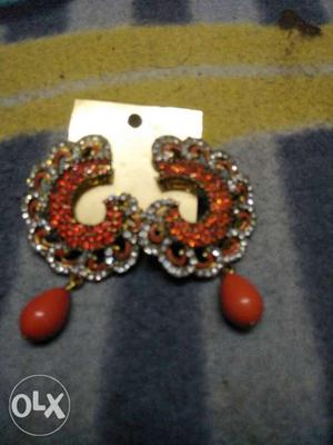 Pair Of Red Gemstone Earrings