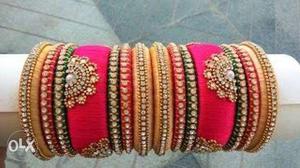 Pink, Orange, And Black Thread Bracelet Lot