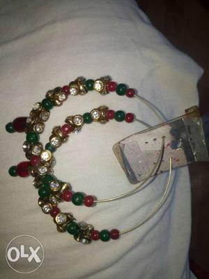 Red-green-and-silver-colored Beaded Hoop Earrings