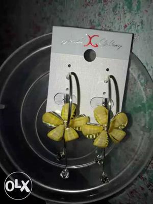 Silver-colored-and-yellow Floral Hoop Earrings