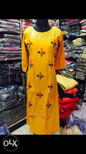Yellow And Black Floral Long-sleeved Dress