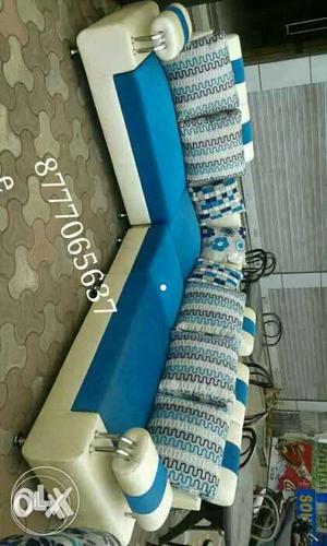 Blue And White Stripe Fabric Sofa