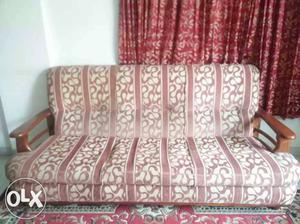 Brown And Green Floral Fabric Sofa