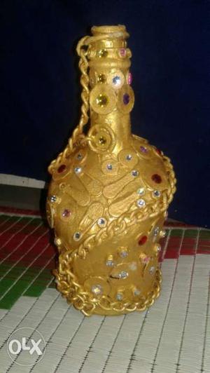 Gold And Red Embellished Bottle Decor