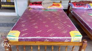 New wooden (accasia) bed + mattress + 2 pillow 