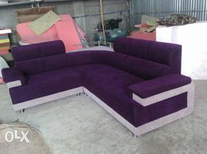 Purple Suede Sectional Sofa With Throw Pillows