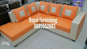 White And Orange Leather Sectional Sofa