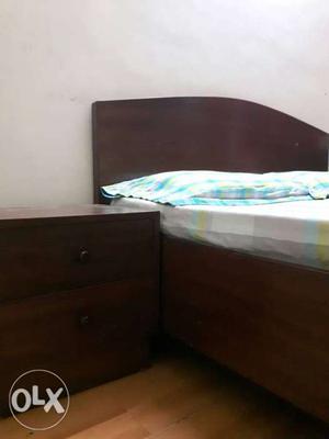 Wooden Bed with backrest + 4 " Mattress + 1