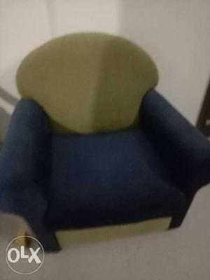 Yellow And blue Fabric Sofa Chair