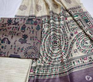 elegant Khadi cotton printed suits with khadi dupatta