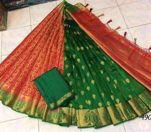 elegant Pure organza silk in partly pallu design with rich p