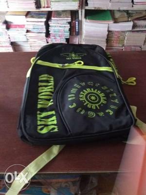 Black And Green Sky World Print Backpack