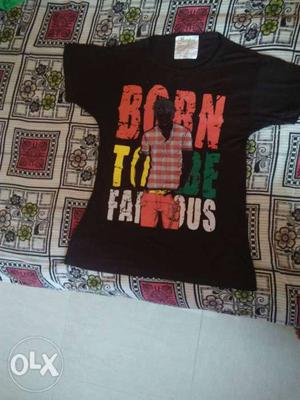 Black Born To Be Famous-printed Crew-neck Shirt