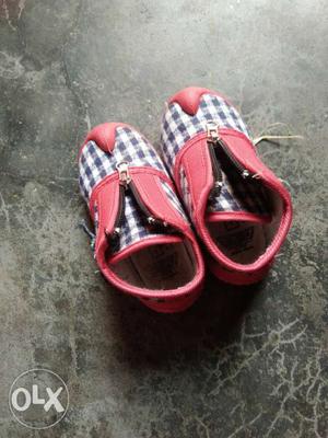 Pair Of Red-and-white Sandals