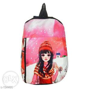 Pink And White Female Anime Character Backpack