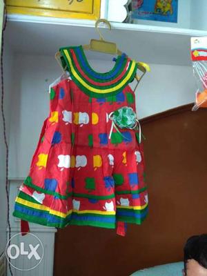 Toddler's Pink And Green Sleeveless Dress