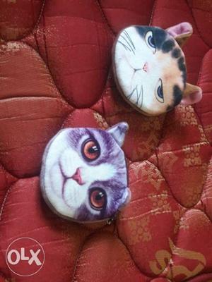 Two Orange And Gray Cat Graphic Print Coin Purses