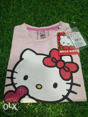 White And Pink Hello Kitty Print Textile