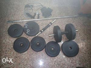 20 kg weights, 2 dumbell rods, 4 ft bar,forearm