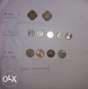 5 paise, 10 paise & 25 paise coins