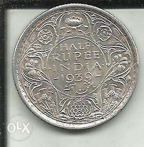 An Antique Silver Coin Of Half Rupee Of George Vi King Of