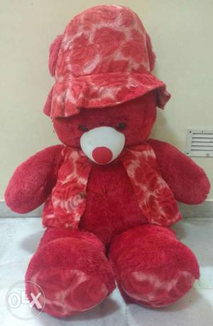 Large Soft Red Teddy Bear with Jacket,