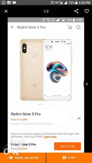 Mi note 5 pro seal pack 4gb __64 gb gold colour