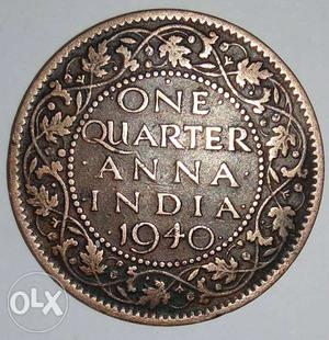  One Indian Quarter Anna Coin 77 year old