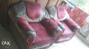 Pink And Brown Sofa two Chair old