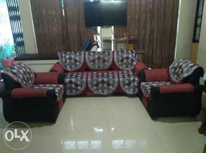 Red-and-black Floral 3-piece Sofa Set