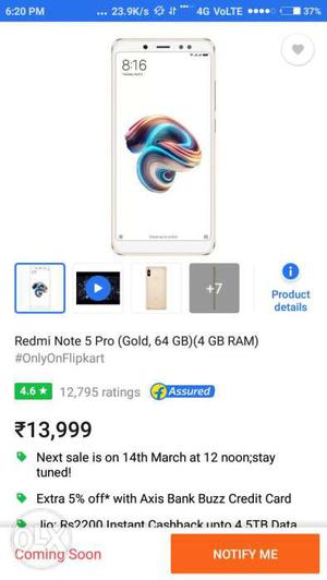 Redmi note5 pro sealed pack gold