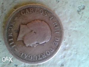 Round Silver-colored Carlos Rei De Portugal Coin
