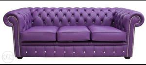 Tufted Purple Leather 3-seat Sofa