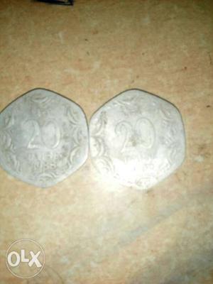 Two 20 paisa coin