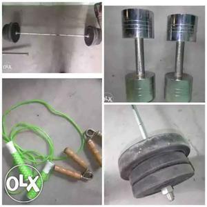 Two Stainless Steel Fix-weight Dumbbells Collage