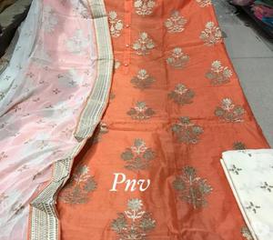 elegant PNV pure cotton embroidered and printed designer sui