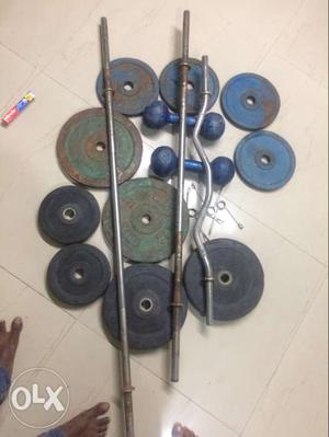 Barbell, Ez Curl Bar, And Weight Plate Lot