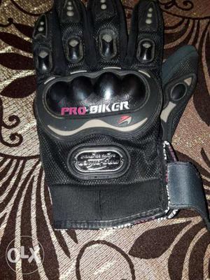 Black Pro-Biker Leather Motocross Glove