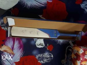 Blue And White Wooden Cricket Bat