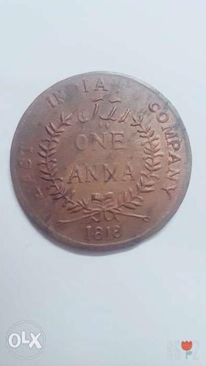East India company 0ne Anna  coin in copper