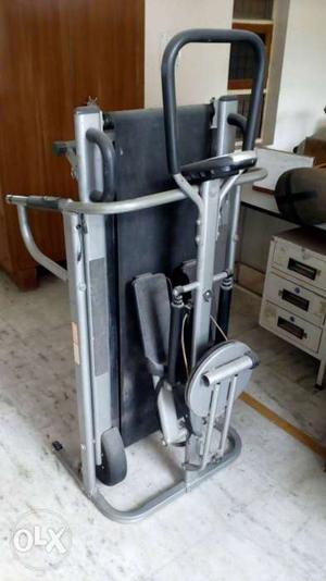 Gray And Black Treadmill With Elliptical Trainer