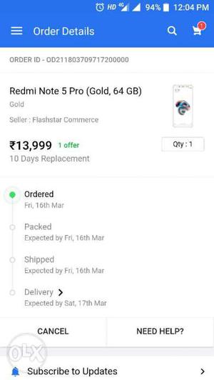 Mi redmi note5 pro gold color sealed box urgent sale