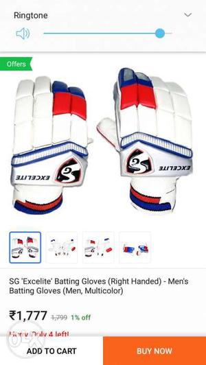 Pair Of White-and Red Batting Gloves