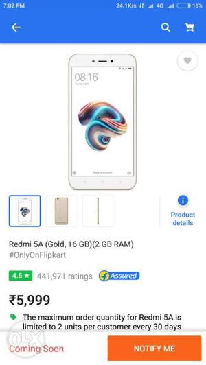 Redmi 5 A Sealed pack box... Golden Color...